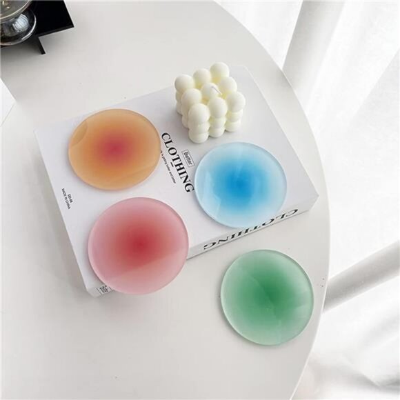 Colorful acrylic drink coasters set of 4 round non slip table cup mats coffee ba - Picture 4 of 8